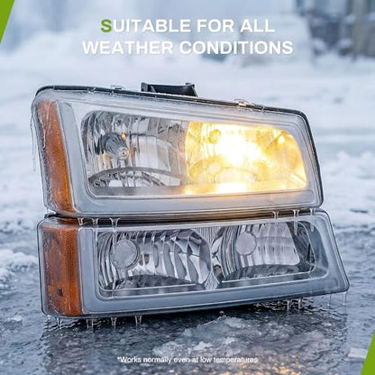 AUTOSAVER88 LED DRL Headlights Compatible with 03-06 Silverado Chrome - color: Chrome Housing Amber Reflector