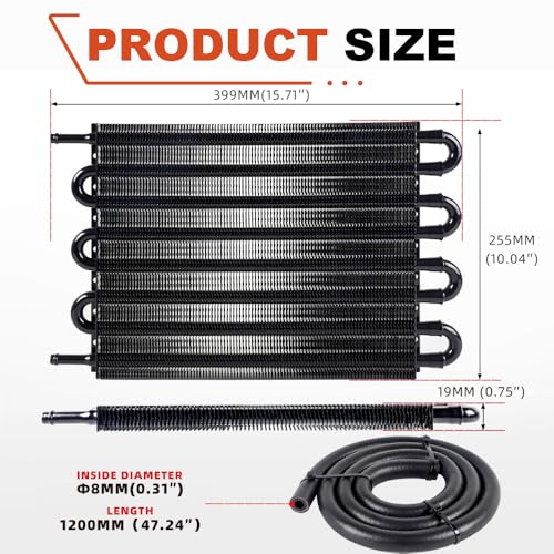 BARTOO Universal 5/16" Transmission Oil Cooler Kit, Aluminium alloy 8 Pass Tube and Fin Oil Cooler Kit (Black) - color: Black, size: 8 Pass