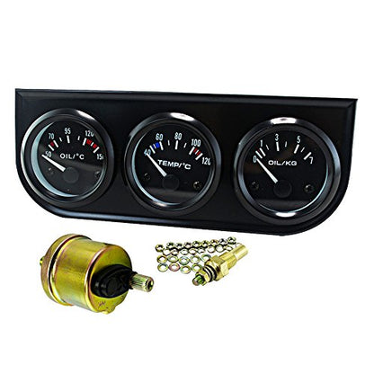 52mm 3 in 1 Car Auto Gauge Kit, 12V Triple Gauge Kit Oil Temp Water Temp Temperature Oil Pressure Gauge Meter for Car with Sensor
