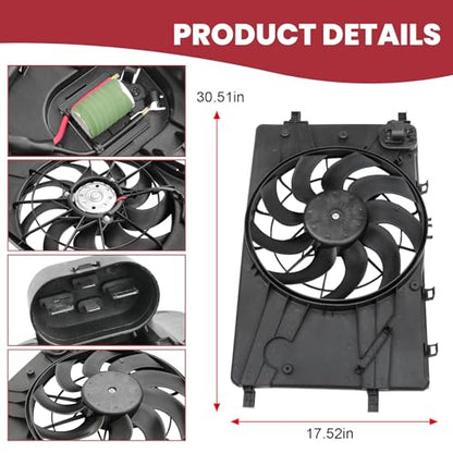 Engine Radiator Cooling Fan Assembly Replacement for Chevy Cruze 2011-2016 Replacement for Buick Verano 2012-2017 Radiator AC Condenser Cooling Fan Replace 13360890 13372154 13289627 13427161 13427160