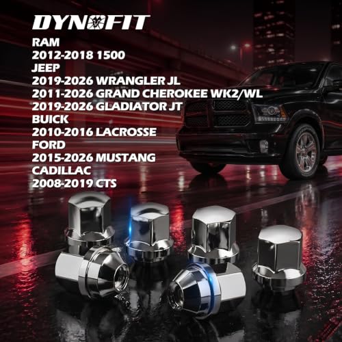 Dynofit M14x1.5 Lug Nuts for 2012-2018 Ram 1500,2019-2026 Jeep Wrangler - color: Chrome, size: M14x1.5,1.5",Jeep