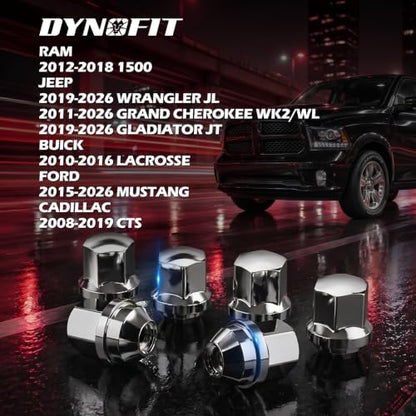 Dynofit M14x1.5 Lug Nuts for 2012-2018 Ram 1500,2019-2026 Jeep Wrangler - color: Chrome, size: M14x1.5,1.5",Jeep
