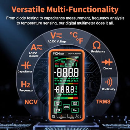FKM Rechargeable Digital Multimeter Tester,Voltmeter w/ 5″ Touch Screen - color: Tangerine-188F