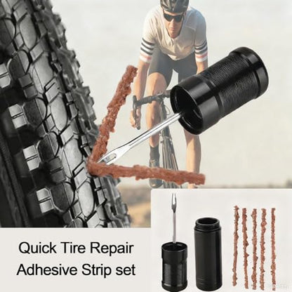 Tubeless Bike Tire Repair Kit for MTB & Road Bicycles - Quick Repair for Punctures & Flats, Includes Storage Canister, Plugger Tool & 15 Rubber Repair Strips, Essential Bicycle Tyre Repair Tool Set