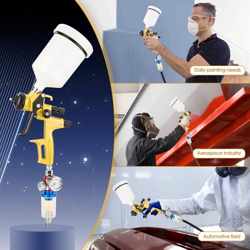 HVLP Air Spray Gun Kit 1.7mm, Professional Automotive Paint Sprayer - color: Golden, size: 1.7mm