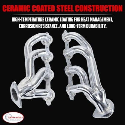 Ceramic Coated Exhaust Headers 2002–2013 Chevy Silverado Sierra Tahoe Yukon Escalade Manifold Replacement 4.8L 5.3L 6.0L 6.2L LS Engines With Right Side Beveled Flange by Certified Automotive Experts - size: Ceramic Coated Exhaust Headers