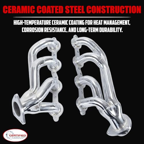 Ceramic Coated Exhaust Headers 2002–2013 Chevy Silverado Sierra Tahoe Yukon Escalade Manifold Replacement 4.8L 5.3L 6.0L 6.2L LS Engines With Right Side Beveled Flange by Certified Automotive Experts - size: Ceramic Coated Exhaust Headers