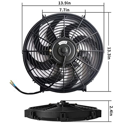 Mupera 14 Inch Electric Radiator Cooling Fan Push/Pull w/Mount Kit 2Pcs - size: Curved-2Pcs X14 inch