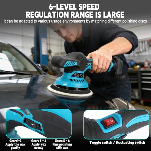 6" Cordless Car Polisher for Makita 18V,6-Speed Orbital Buffer