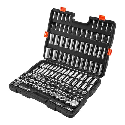 VEVOR Socket Set, 163 Pieces, 3/8 & 1/4 & 1/2 inch Drive Socket Tool Set, SAE and Metric, Deep and Standard, Mechanic Tool Kit with Storage Case, Chrome Plated CR-V Alloy Steel, for Automotive Repair - size: 163-PCS