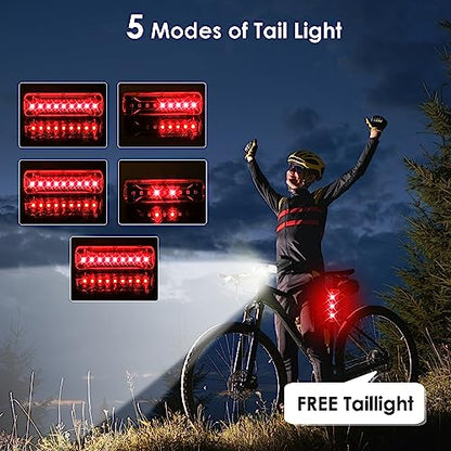 Bike Lights,Bike Light for Night Riding,10000Lumen LED Bike Headlight,Rechargeable Bike Headlight,Bright Bike Lights Front and Back with High Beam&Low Beam Light,Free Taillights - color: BLACK 12 LED