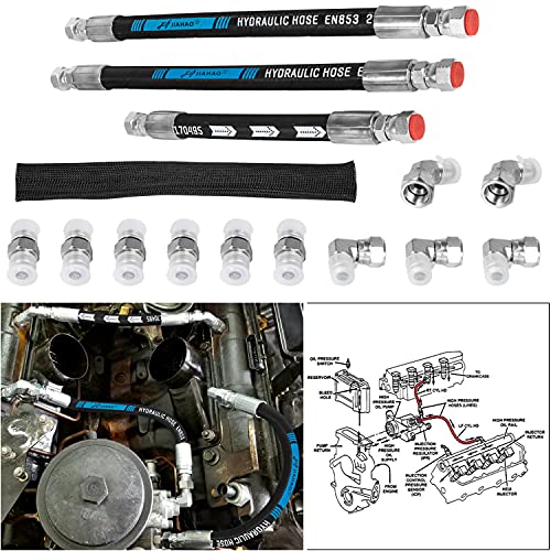High Pressure Oil Pump HPOP Hoses Lines Kit & Crossover Line for 1999-2003 Ford 7.3L Powerstroke Diesel F250 F350 F450 F550 F650 F750 E350 E450 E550 Excursion YC3Z-9J323-E YC3Z-9J323-F F81Z-9J323-E - style: Hoses Lines Kit+Crossover Kit