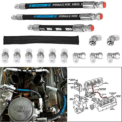 High Pressure Oil Pump HPOP Hoses Lines Kit & Crossover Line for 1999-2003 Ford 7.3L Powerstroke Diesel F250 F350 F450 F550 F650 F750 E350 E450 E550 Excursion YC3Z-9J323-E YC3Z-9J323-F F81Z-9J323-E - style: Hoses Lines Kit+Crossover Kit