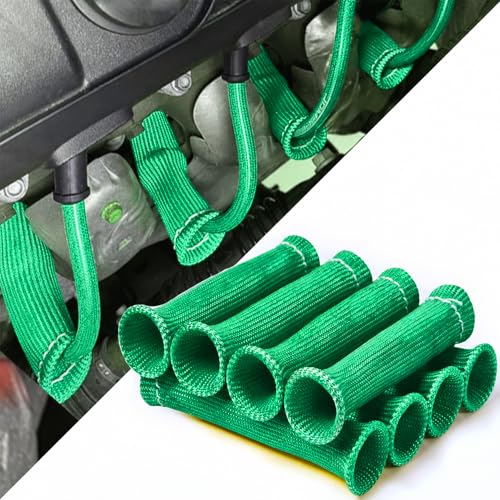 Spark Plug Protector Insulator, 2500°F Heat Shield 6 Inch, for Cars Truck SBC BBC 350 454 Ls1/Ls2, 8 Pack.(Green) - color: Green