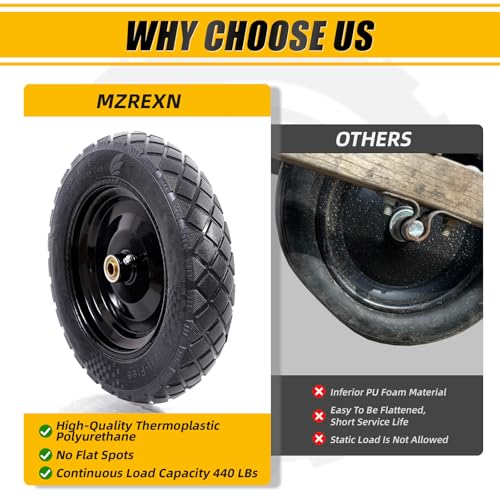 MZREXN 4.80/4.00-8" Wheelbarrow Tires, 15" Flat Free Tire and Wheel - color: Black-2pcs