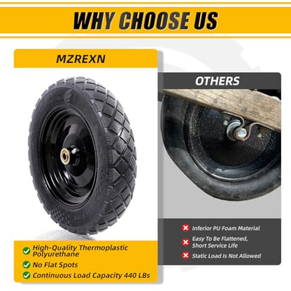 MZREXN 4.80/4.00-8" Wheelbarrow Tires, 15" Flat Free Tire and Wheel - color: Black-2pcs