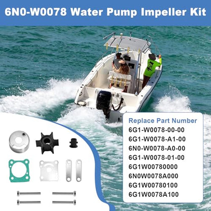 6N0-W0078 Water Pump Impeller Repair Kit Fits Yamaha 2-Stroke 6HP 8HP Motor