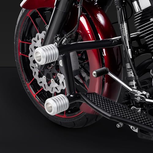Advanblack Protek Two Step Highway Peg Crash Bar with CNC Slider Fit for 2014-2025 Harley Touring Road Glide Street Glide Electra Glide – Engine Guard Performance Upgrade (Silver CNC) - color: Silver CNC