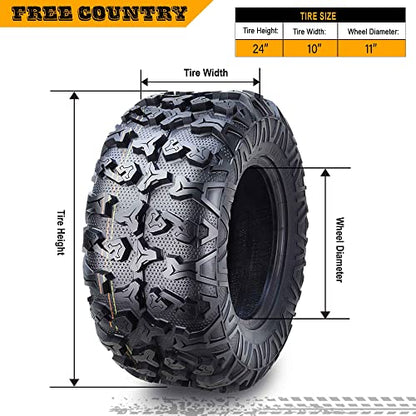 Free Country Set2 Premium ATV/UTV Tires 24x10-11 24x10x11 8PR w/Scuff Guard - size: 24X10-11