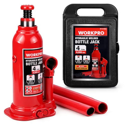 WORKPRO Bottle Jack, 4 Ton Heavy Duty Hydraulic Car Jack with Storage Case - size: 4 Ton (with Case)