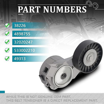 IRONTEK 4898755 Belt Tensioner Assembly with Pulley fit for Saab (1999-2003 9-3/1999-2009 9-5) #38226 305355 49313 20912A18 4671426 - size: 4898755