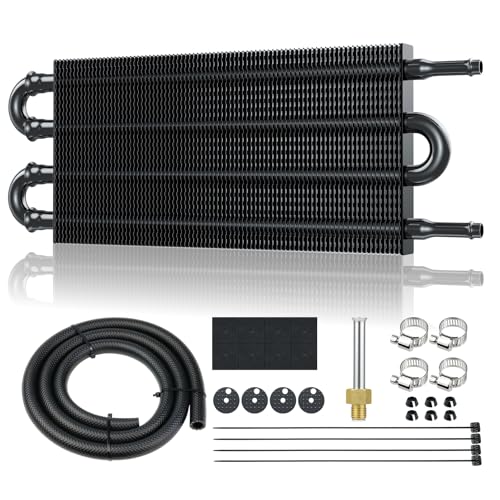 Universal 5/16" Transmission Oil Cooler Kit, Aluminium alloy 4 Pass Tube and Fin Oil Cooler Kit with Hose Mounting Kit, Black - color: Black, size: 4 Pass