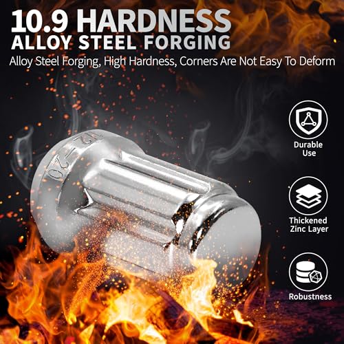 24 PCS 1/2-20 Chrome Lug Nuts, 1.35" Tall Hex Trailer Lug Nuts, 60 Degree Conical Cone Seat with Socket Key, Wheel Lugnuts Compatible with Jeep Cherokee Wrangler Liberty TJ XJ ZJ CJ5 - color: Silver, 24pcs+1 Point Spline, size: M12.7x1.27