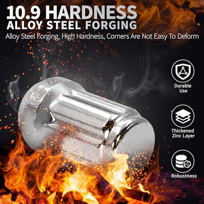 24 PCS 1/2-20 Chrome Lug Nuts, 1.35" Tall Hex Trailer Lug Nuts, 60 Degree Conical Cone Seat with Socket Key, Wheel Lugnuts Compatible with Jeep Cherokee Wrangler Liberty TJ XJ ZJ CJ5 - color: Silver, 24pcs+1 Point Spline, size: M12.7x1.27