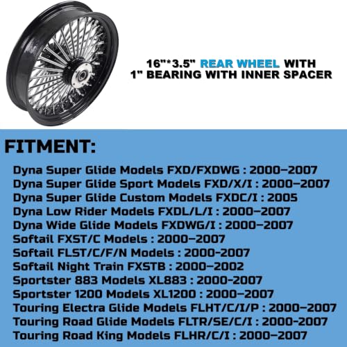 Fatflex 16" Rear Wheel Chrome Fat Spokes Black 3.5" Rim - color: 16" x 3.5" Black+Chrome+Black