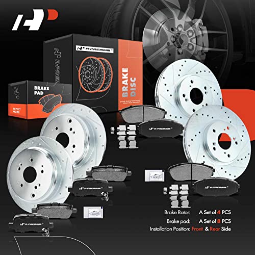 A-Premium Front and Rear Drilled Slotted Brake Rotors and Ceramic Pads Kit - style: 2002-2004 (Drilled & Slotted)