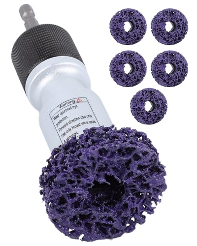 Wheel Hub Cleaning Tool Set, 1/2" Drive Impact Socket with 1/4" Quick Release & 6 Brake Disc Cleaning Pads, Compatible with Impact Wrench & Power Drill for Removing Rust, Corrosion, Brake Dust - size: 7-IN-1 SET