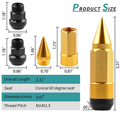 M14x1.5 Anti Theft Wheel Spike Lug Nut 24 PCS - color: Gold