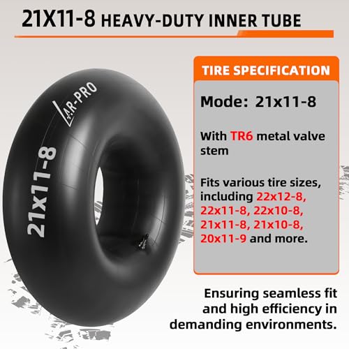 AR-PRO 22x11-8, 21x11-8 Inner Tubes for ATV, Lawn Tractor, Garden Trailer, Golf Cart, Snow Blowers, and More - with TR6 Straight Metal Valve Stems - Made from Durable Butyl Rubber (2-Pack) - size: 21x11-8,TR-6