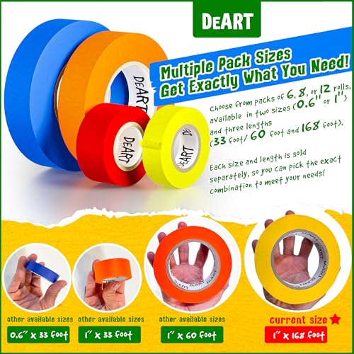 DEART Colored Masking Painters Labeling Tape Masking Tape 1 inch Color Painter Tapes for Arts & Crafts Labeling or Coding, Art Supplies Color Tape Rolls, Colorful Craft Tapes - size: 1 inch (56 Yd)