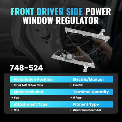 748-524 Front Left Driver Side Power Window Regulator with Motor 6 Pins - style: 748-524
