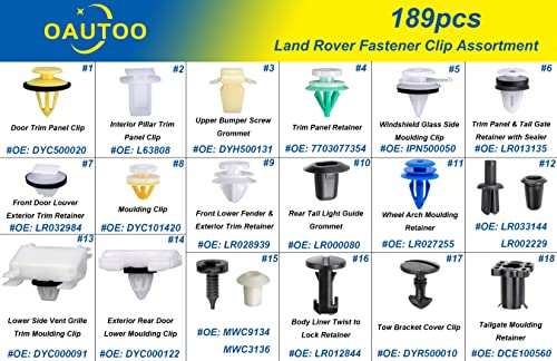 189pcs for Land Rover Body Interior and Exterior Retainer Fastener Clip Assortment 20 Most Popular Sizes & Applications