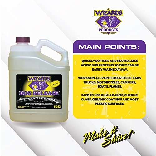 Wizards Bug Release - All Surface Bug Remover and Wash for All Vehicles - Softens and Neutralizes Acidic Bug Protein - Doubles as Spot Cleaner and Pre-Soak Car Cleaner - 1 Gallon - size: 128 Fl Oz (Pack of 1)