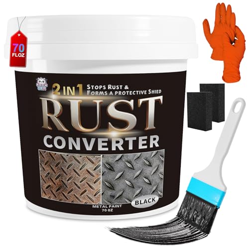 2-in-1 Rust Converter & Metal Primer - 1-Step Rust Stopper, Anti-Rust Coating & Corrosion Inhibitor, Quick-Dry Coating, Long-Lasting Rust Protection for Automotive, Trailer, Tools, for Automotive, Marine, Industrial, Tools, Fences (70.5 oz) - color: 70.5