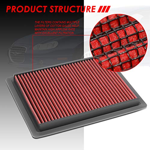 DNA Motoring AFPN-195-RD Clean Air Washable Drop In Panel Air Filter [Fits 98-04 300M / 99-01 LHS / 98-04 Intrepid 2.7L 3.2L 3.5L Models] - style: 98-04 Dodge Intrepid
