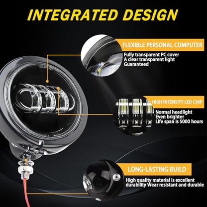 SKTYANTS 4.5 Inch Fog Light Auxiliary Spot Passing Light Lamp with 4.5 Inch Housing Bucket Bracket Mount Compatible with Touring Electra Glide (Black) - color: Black
