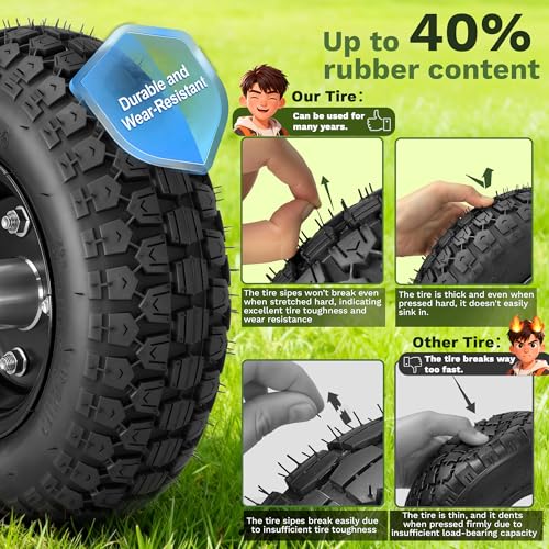 13x4.00-6 Tire and Aluminum alloy wheel Assemblies, 40% rubber content, 4.10/3.50-6 Tire Replacement for Hand Trucks Garden Cart Wheelbarrow, 1.96" Offset Hub and 0.59" Bushing - color: 4.10/3.50-6 solid tire