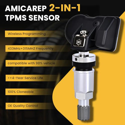TPMS Tire Pressure Sensors 315/433MHz 2-in-1 Programmable Universal Sensors
