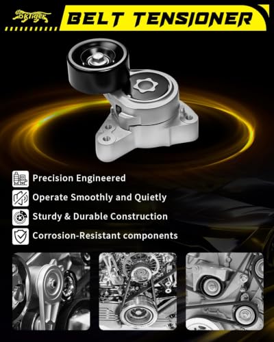 Oktiger Belt Tensioner Assembly with Pulley for Honda Civic Si Ex Ex-l Lx Se 2006-2015 2.0L/2.4L, Accord 2003-2007 2.4L, Crv 2002-2014 2.4L, for Acura Rdx 07-12 2.3L, Tsx 04-06 2.4L, OE # 38278 - size: 38278