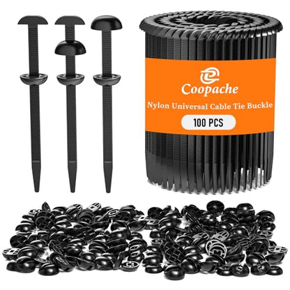 100-Pack Nylon Universal Cable Tie Buckle for Car, Automotive Zipper Clips - style: Black 100 PCS