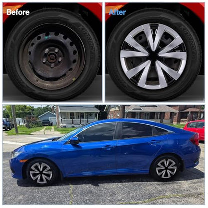 Hubcaps Wheel Covers for 2016-2026 Honda Civic Sedan 16inch - color: Silver & Glossy Black