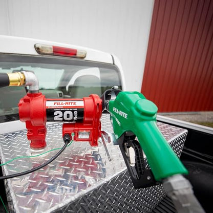 Fill-Rite FR4220HDSQ 12V 20 GPM Fuel Transfer Pump with Discharge Hose, Automatic Nozzle – Green, & Swivel | Gasoline, Diesel, Kerosene, Ethanol Blends, Methanol Blends & Biodiesel - style: Auto Nozzle & Swivel