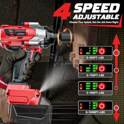 DIYtoolifz Cordless Impact Wrench 1/2” Compatible with Milwaukee 18v Battery(Bare Tool), 1000FT-LBS High Torque Impact Driver, Electric Impact Gun with LED Light, Variable Speeds, 4-Speed Control - size: 1/2 Inch - 1000 Ft-lbs, style: Compatible with Milw