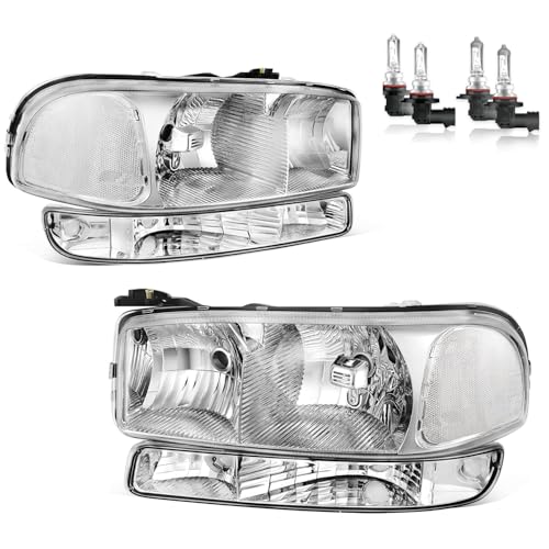 Halogen Headlights for 99-07 GMC Sierra/99-06 GMC Yukon - color: Chrome Housing With High & Low Beam Bulbs
