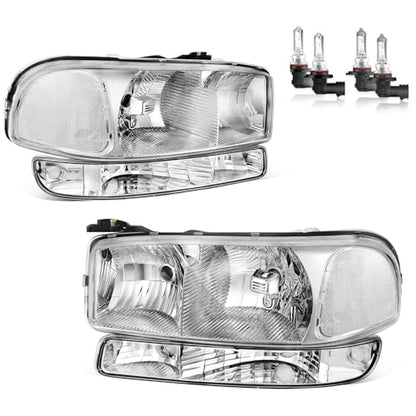 Halogen Headlights for 99-07 GMC Sierra/99-06 GMC Yukon - color: Chrome Housing With High & Low Beam Bulbs