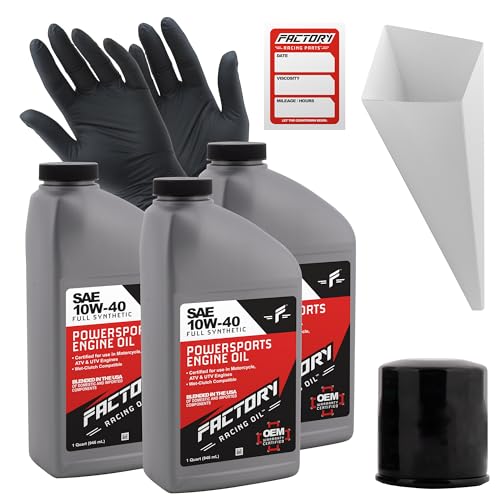 Factory Racing Parts Full Synthetic Oil Change Kit compatible with Kawasaki Ninja 650R ABS 2017-2021 – Includes 3 Quarts of SAE 10W-40 Oil